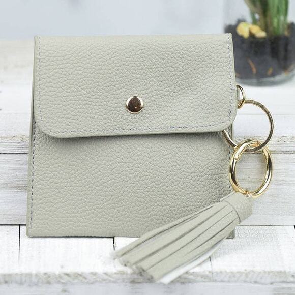 Key Ring Pouch With Tassel and Clip Gray - Picture 1 of 3